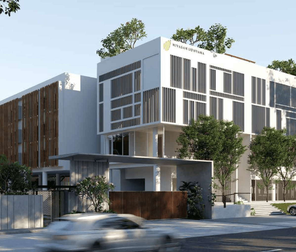 The entrance and courtyard of Advaya Coliving, Coimbatore